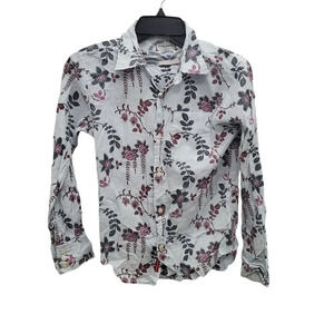 Guess Jeans Girl's‎ Vintage Y2K Light Blue Distressed Floral Button Up Shirt M